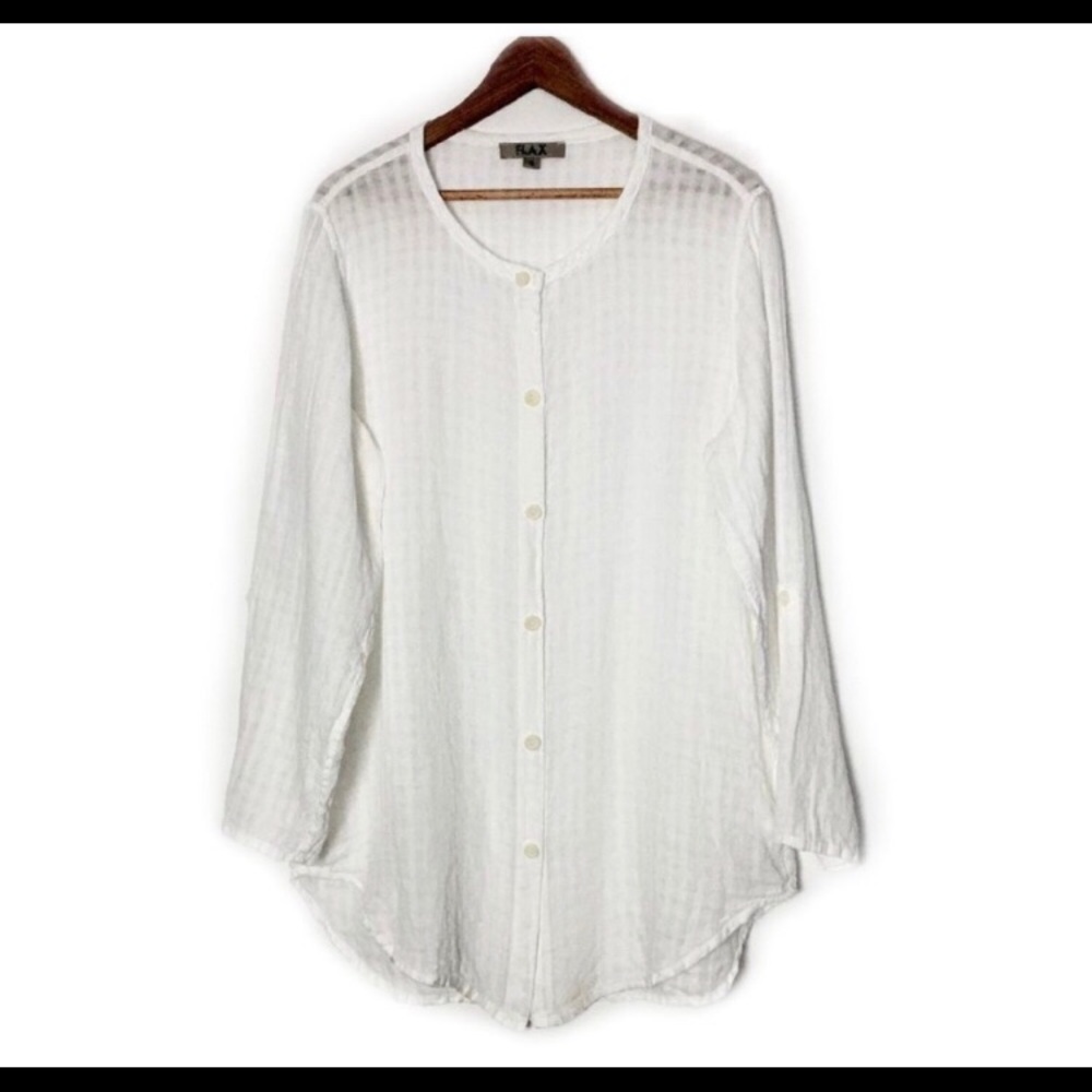 Flax Top White Linen Button-Down Lagenlook Long S